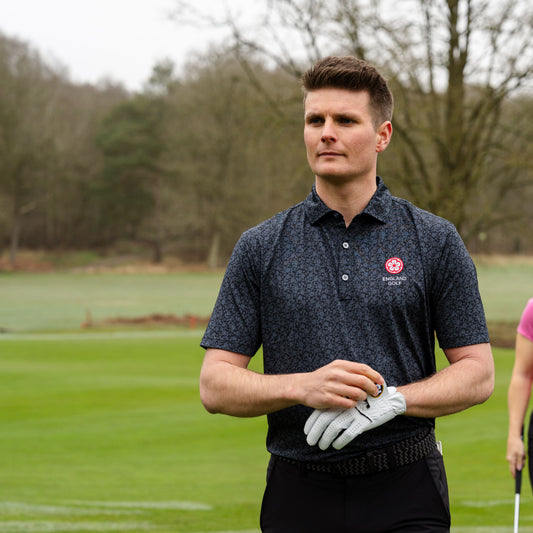 England Golf FJ ProDry Polo. Floral Lisle. Black