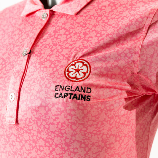 England Captains Womens Painted Floral Polo. Pink