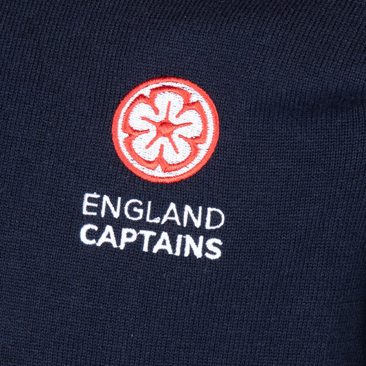 England Captains FJ Wool Blend V-Neck Pullover. Navy