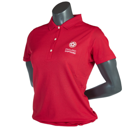 England Captains Womens FJ Polo, Stretch Pique Solid. Red