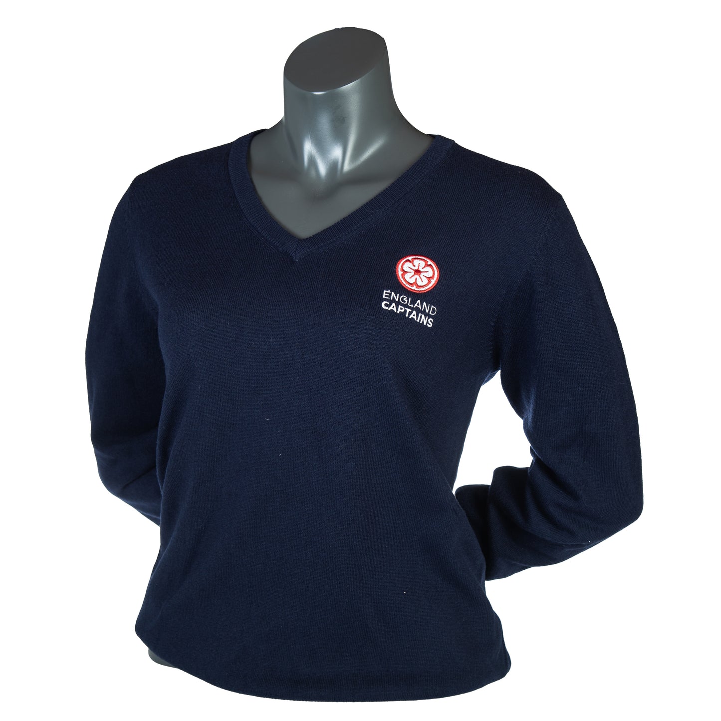 England Captains Womens FJ, Wool Blend V-Neck Pullover. Navy