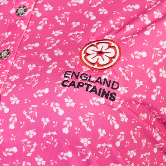England Captains Womens FJ Polo Floral Print Lisle. Pink