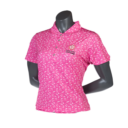 England Captains Womens FJ Polo Floral Print Lisle. Pink