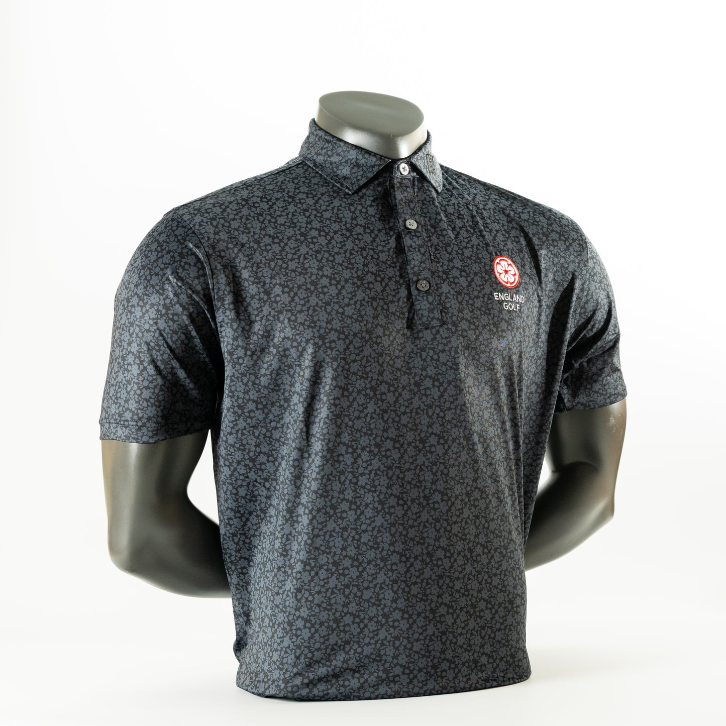 England Golf FJ ProDry Polo. Floral Lisle. Black