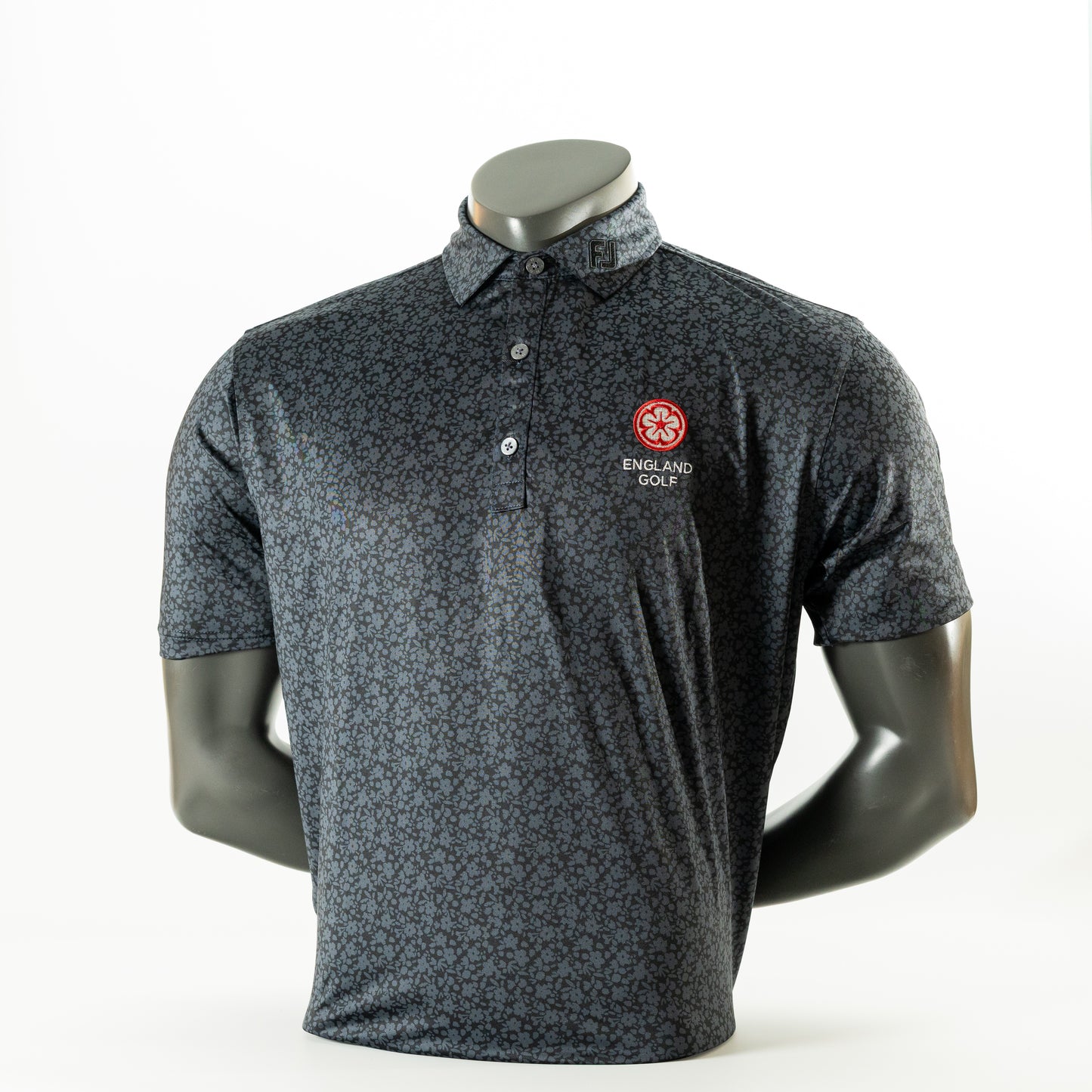 England Golf FJ ProDry Polo. Floral Lisle. Black