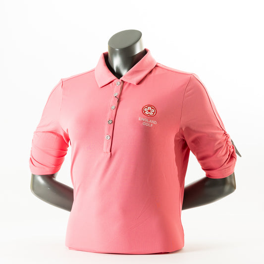 England Golf Womens Half Sleeve Ruched Polo. Pink