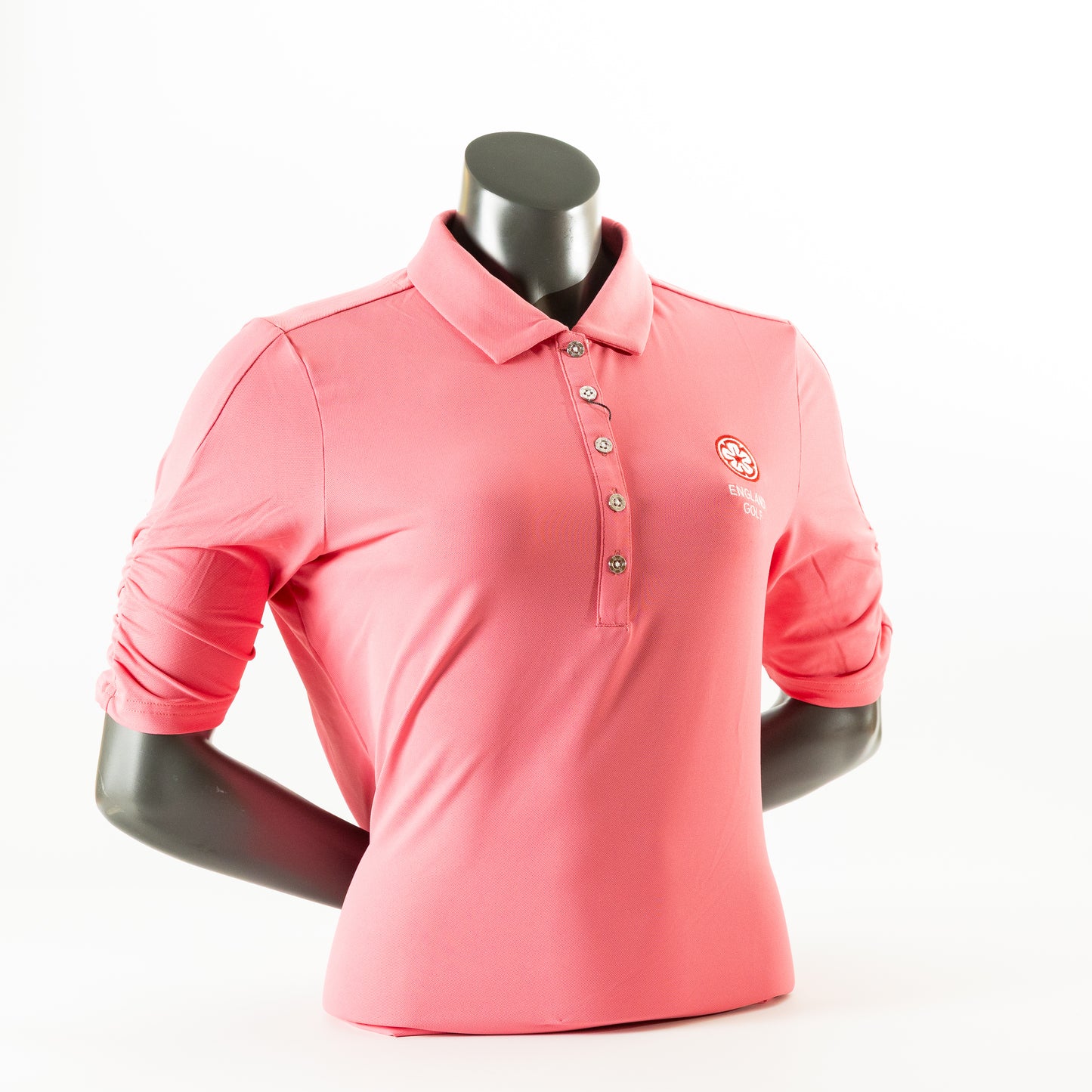 England Golf Womens Half Sleeve Ruched Polo. Pink