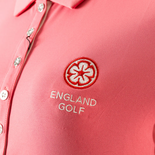 England Golf Womens Half Sleeve Ruched Polo. Pink