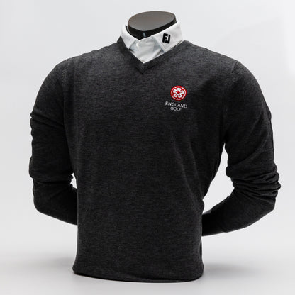 England Golf FJ Wool Blend V-Neck Pullover. Heather Charcoal