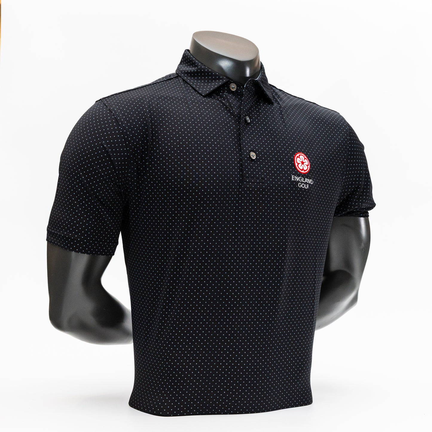England Golf FJ ProDry Polo. Dot Print. Black / Charcoal