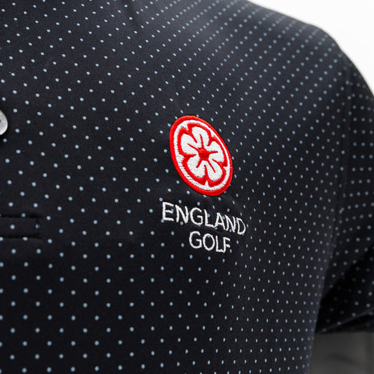 England Golf FJ ProDry Polo. Dot Print. Black / Charcoal
