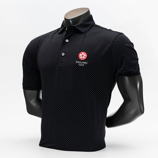 England Golf FJ ProDry Polo. Dot Print. Black / Charcoal