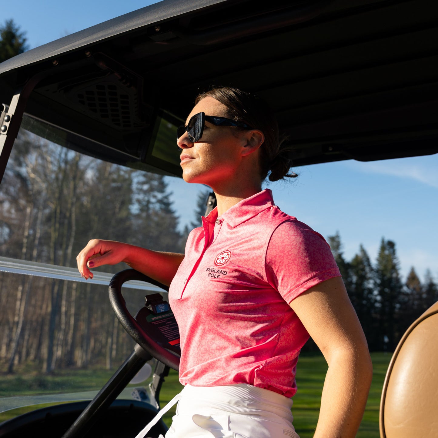 England Golf Womens Painted Floral Polo. Pink