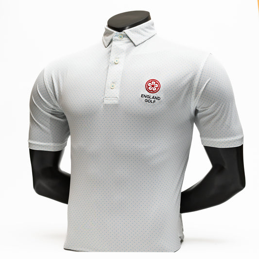 England Golf FJ ProDry Polo. Dot Print. White / Light Blue