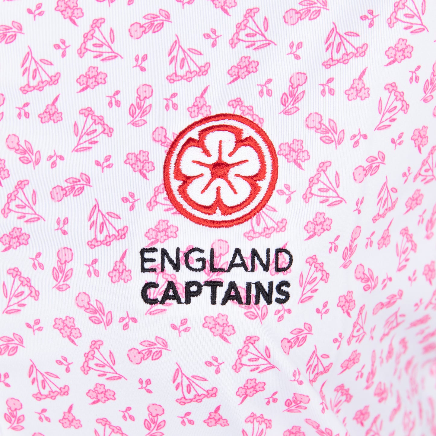 England Captains Womens FJ Polo Floral Print Lisle. White/Pink